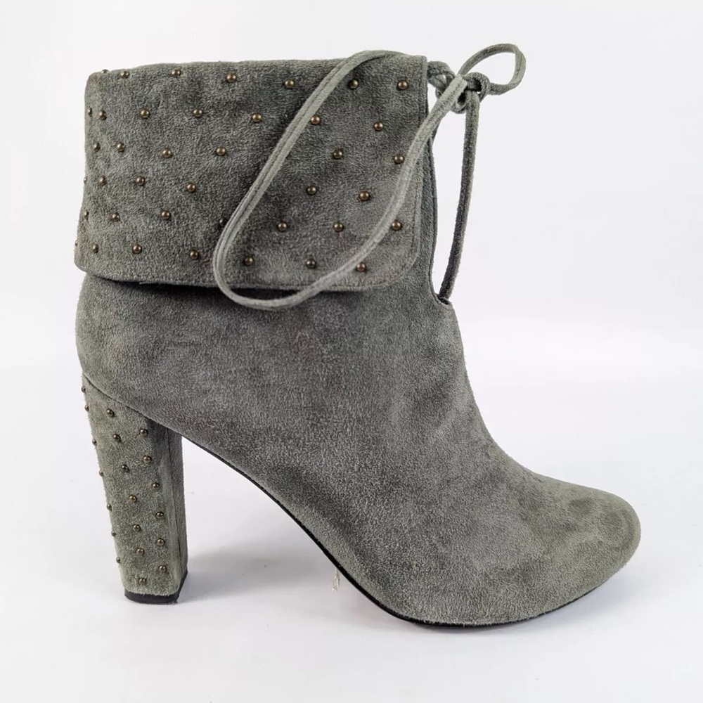 REISS | Grey Suede Leather Studded High Heel Ankle Boots